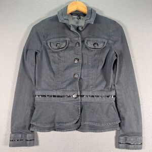 White House Black Market‎ Jacket Womens 2 Gray Faux Leather Trim Peplum Casual